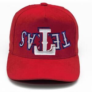 UPSIDE DOWN Brand New Texas "TETAS" Rangers Overlap Hat - RED